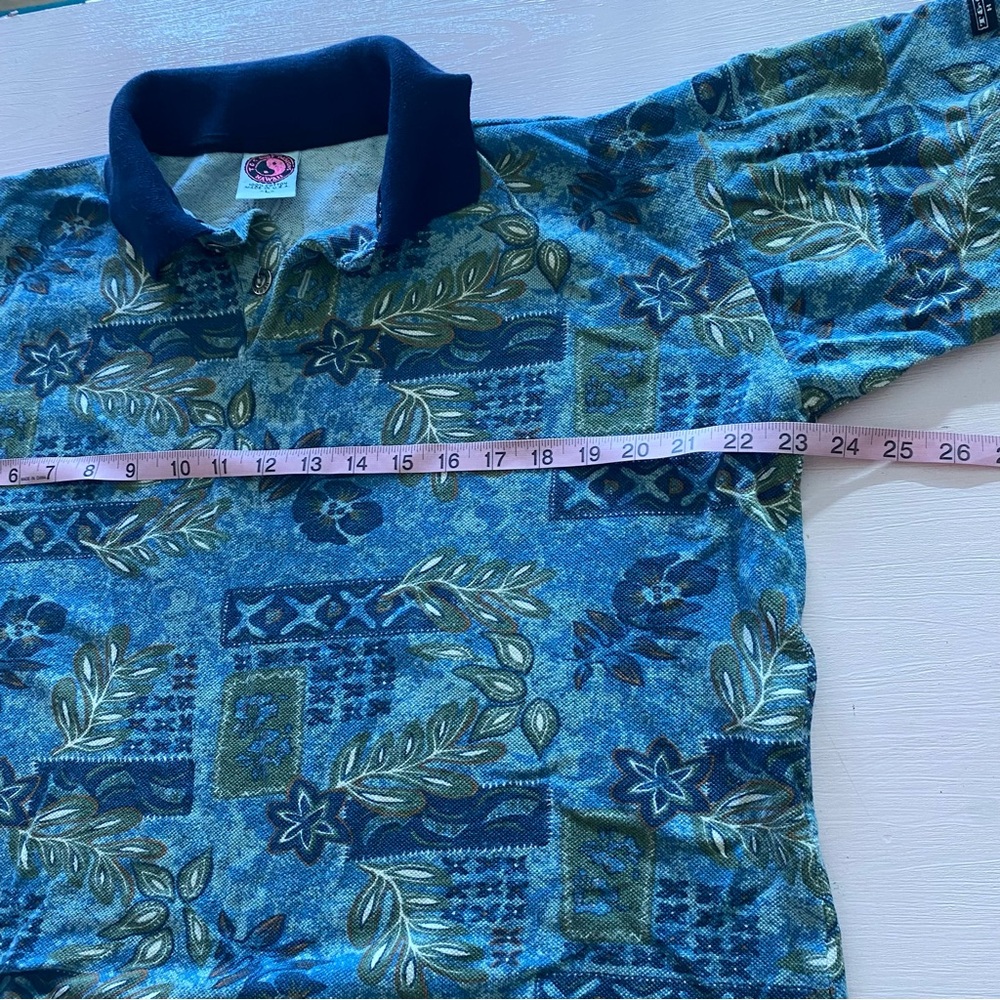 Vintage T&C Surf Hawaii Cropped Polo Shirt Natural Fibers VTG Cotton Floral L - Picture 4 of 10